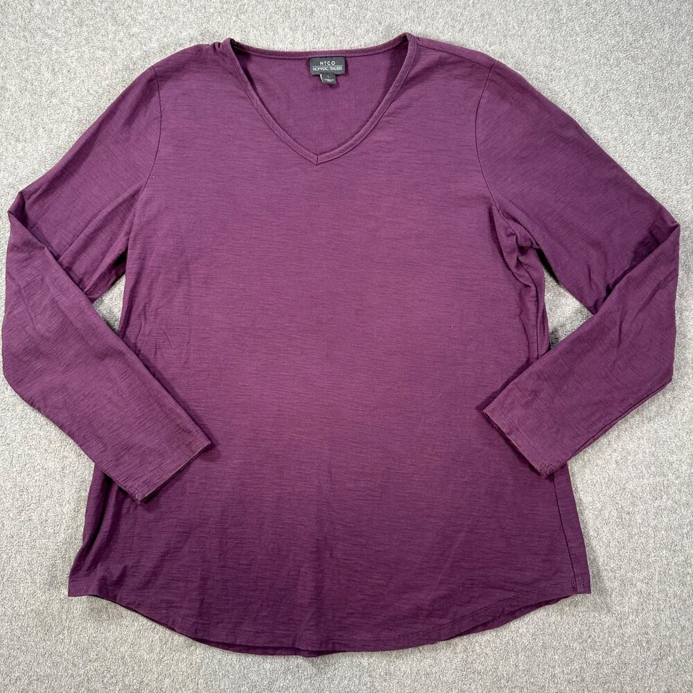 NTCO Nomadic Traders Long Sleeve Shirt Women's Large Purple V-Neck Cotton